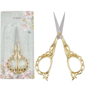 SUNNYCLUE 1Pc Vintage Sewing Scissors Embroidery Scissors Sharp Gold Antique European Style Stainless Steel Small Craft Scissors For Fabric Thread Needlework Cutting Crafting Supplies DIY Tool Shear