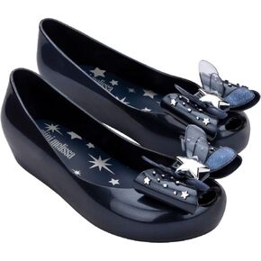 mini melissa Ultragirl Star Mary Jane Flats for Girls, Kid Shoes - Comfy & Cute Peep Toe Jelly Shoes, Ballet Flat for Kids, Adjustable Strap, White Metallic, 2