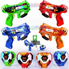 Rechargeable Laser Tag Guns Set of 4 - Front Vest with Real-time Data Digital LED Display, Laser Tag Game for Kids Indoor & Outdoor Play,Teen Boys Gift Ideas