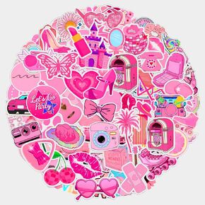 100 PCS Hot Pink Princess Stickers, Princess Party Favors Pink Birthday Party Decorations Supplies for Water Bottle Laptop Phone Skateboard Bike Luggage Guitar
