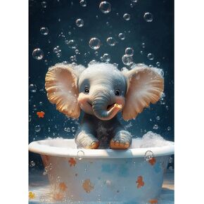 MAXBYE Cute Elephant Bathing Diamonds Painting Kits for Adults, Color Bubbles Diamond Art Kits for Adults, DIY 5D Full Round Drill Diamond Art Painting Gem Art Kits for Home Wall Decor 12x16inch