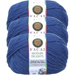 خيوط صوف ميرينو من مزيج Facai للحياكة - كرة وزنها 197 ياردة (3.5 أونصة)، مثالية للسترات والأوشحة والإكسسوارات (1، كحلي) in Kuwait