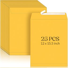 25 Pcs Jumbo Large Kraft Envelopes, 15 x 12 Inches Peel Catalog Mailing Envelopes for Mailing Storing and Organizing Personal Mail Business Documents