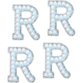 uxcell 10 Pcs Iron on Letter Patches, Letter W Rhinestone Alphabet Applique Rhinestone Pearl English Letter Sewing Patches for Clothing Hats Jeans Shoes DIY Craft, White/Blue