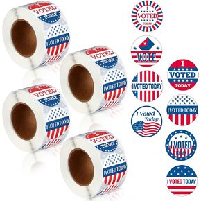 500 Pcs I Voted Today Stickers Round Self Adhesive Labels, 500 Patriotic Stickers on a Roll, Red, White, Blue, 8 Designs for 2025 Election Day Campaigns Voting Supplies (1.5 Inch)