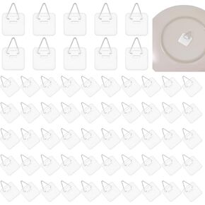 cobee 60 Pcs 1.25 Inch Adhesive Plate Hangers, Invisible Picture Hanger Without Nails Vertical Wall Hanging Hooks Wall Plate Holders for Plate Picture Photo Frame