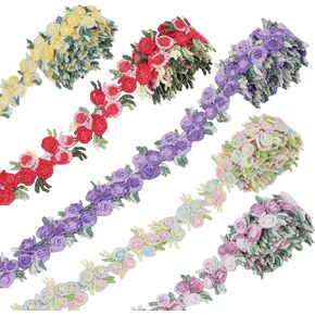 GORGECRAFT 5 Colors Flower Trim Ribbon 5 Yards Floral DIY Lace Applique Sewing Craft 3/4 Inch Rose Lace Edge Trim Decorating Embroidered Polyester for Wedding Dresses Embellishment DIY Party Decor