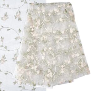 GORGECRAFT 53.5 Inch Width Floral Embroidered Lace Fabric Flowers Leaves Vine Embroidery Lace Trim Fabrics White Mesh Applique for Party Dress Skirt Clothing Embellishments DIY Sewing Crafts