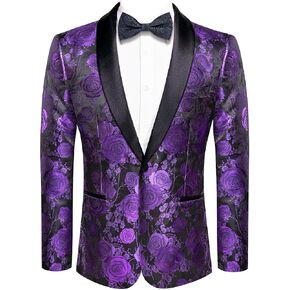 Hi-Tie Gold Purple Floral Blazer for Men Notch Lapel One Button Dress Suit for Party Wedding Slim Fit Jacquard Coat in Kuwait