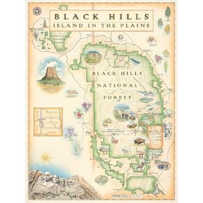 Mount Rushmore, Black Hills National Forest, Devils Tower Hand-Drawn Map Poster - Authentic 18x24 Inch Vintage-Style Wall Art - Lithographic Print with Soy-Based Inks - Unique Gift for History Buffs, Travelers, Teachers, or Home Decor - All-Ages - Made In