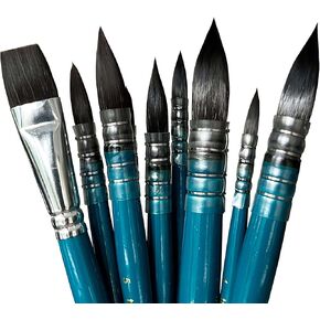 Watercolor Paint Mop Brushes with Short Handle, Synthetic Squirrel Hair, №0-№8, 8 Round & 1 Flat №7, 9 PCs Art Supply Set for Watercolor Paint and Acrylic, Ideal for Artists and Hobbyist.