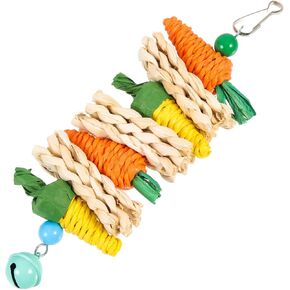 LUOZZY Bird Toys for Parakeets Funny Bird Chew Toys Wooden Natural Corn Carrot Bird Parrot Foraging Hanging Toys for Small Parrots Parakeets Conures Cockatiels