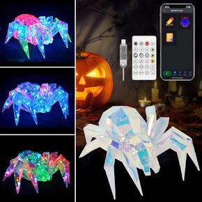 Christmas Decorations Glowing Spider Toys, Hello Fairy App Control Magic Film Handmade Spider Model Toy Lamp, DIY Any Color, Adjustable Brightness, for Living Room Indoor Outdoor Yard Party Decor