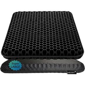 Gel Seat Cushion for Long Sitting - Wheelchair Cushion for Pressure Sores - Office Chair Car Seat Cushion for Coccyx,Sciatica,Back,Hip & Tailbone Pain - Egg Seat Cushion with Non-Slip Cover, Black