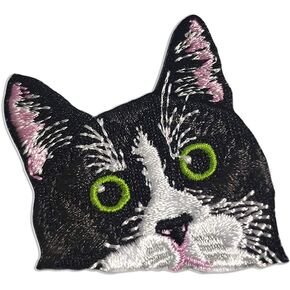 WIRESTER Vintage Embroidered Sew on Iron on Patch for Shirts, Jeans, Jackets, Hats - Black White Tuxedo Cat