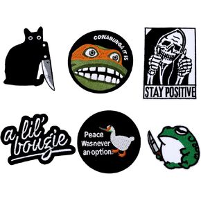 6Pcs Funny Iron on Patches Assorted Styles Vintage Embroidered Patches Sew on Applique Letter Cute Animal Meme Patch Decorative DIY Iron Stickers for Clothes Jeans Hats Backpacks Accessories