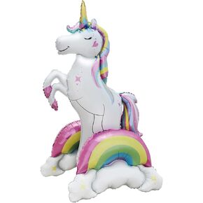 Giant Standing Unicorn foil Balloon, 3D Magical Rainbow Cloud Unicorn Party Balloons, Girls Birthday Wedding Baby Shower Decorations Party Supplies (37inch)