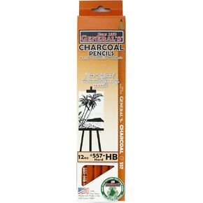 GENERAL'S 11000734 Charcoal Pencils, Black, HB12 Pieces