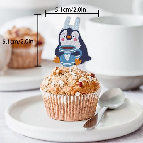 18pcs Glitter Penguin Dessert Cupcake Topper Pick for Winter Theme Decor Supplies Baby Shower Woman Man Happy Birthday Party Decoration in Saudi Arabia