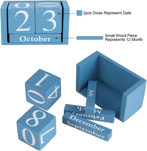 كتلة التقويم، تقويم مكتبي خشبي كلاسيكي عتيق، عرض الشهر والتاريخ، ديكور للمكتب/المنزل/المقهى/المطعم، 3.7 × 2.04 × 1.61 بوصة in Kuwait