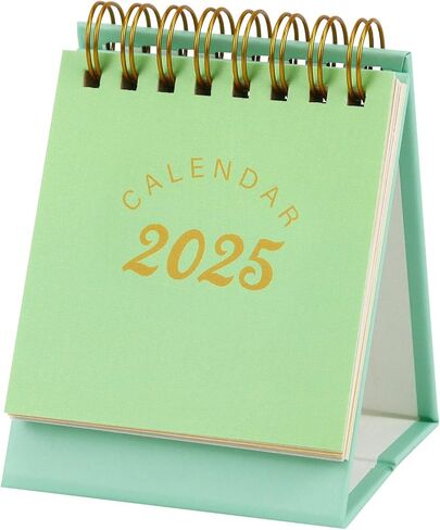 Buqoo 2024-2025 Mini Desktop Calendar, Aug 2024 to Dec 2025 Small Desktop Calendar, Portable Standing Calendar for Office Home (Green) in Saudi Arabia