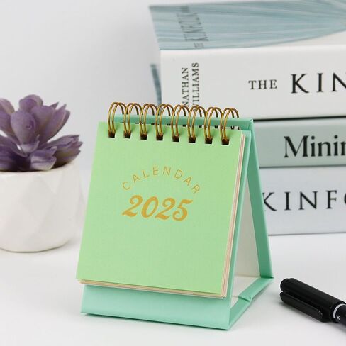 Buqoo 2024-2025 Mini Desktop Calendar, Aug 2024 to Dec 2025 Small Desktop Calendar, Portable Standing Calendar for Office Home (Green) in Saudi Arabia