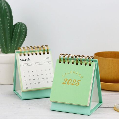 Buqoo 2024-2025 Mini Desktop Calendar, Aug 2024 to Dec 2025 Small Desktop Calendar, Portable Standing Calendar for Office Home (Green) in Saudi Arabia