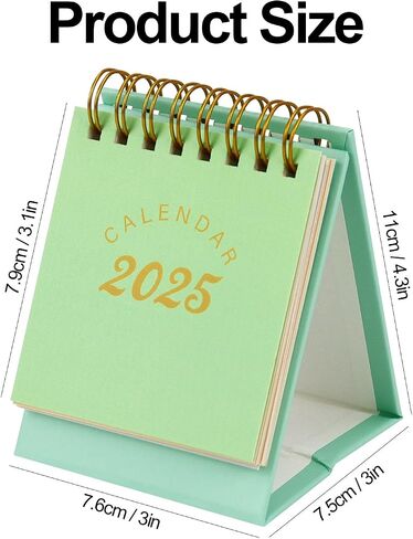 Buqoo 2024-2025 Mini Desktop Calendar, Aug 2024 to Dec 2025 Small Desktop Calendar, Portable Standing Calendar for Office Home (Green) in Saudi Arabia