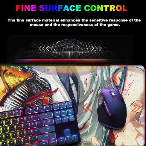 RGB Anime Mouse Pad, Water Resist Keyboard Pad,Mouse Pads with Non-Slip Rubber Base,Office Computer Key Board Mousepad Computer Keyboard Mousepads Mat 800 x 300mm / 31.5×11.8 inches (1) in Kuwait