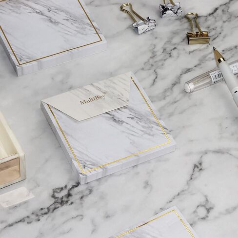 Marble Gold Edge Sticky Note Strong Self-Adhesive Stickies Notepad to Do List Cube Memo Paper Bookmark Message Reminder (6 Pads, 600Sheets) in Kuwait