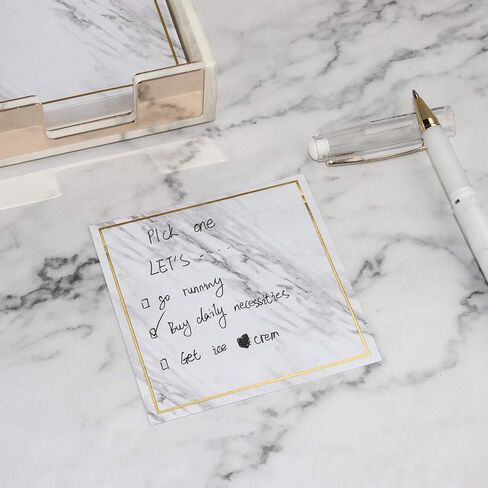Marble Gold Edge Sticky Note Strong Self-Adhesive Stickies Notepad to Do List Cube Memo Paper Bookmark Message Reminder (6 Pads, 600Sheets) in Kuwait