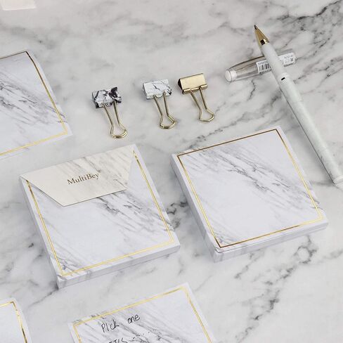 Marble Gold Edge Sticky Note Strong Self-Adhesive Stickies Notepad to Do List Cube Memo Paper Bookmark Message Reminder (6 Pads, 600Sheets) in Kuwait