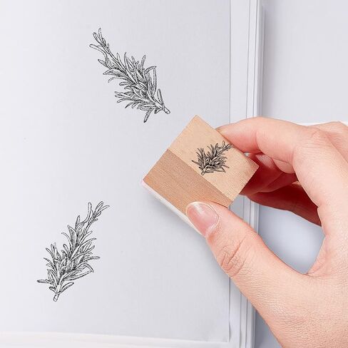 CRASPIRE Wooden Rubber Stamp Rosemary Decorative Wood Stamps Vintage Wood Mounted Rubber Stamps for Card Making DIY Art Crafts Scrapbooking Journal Diary Letter Planner in Saudi Arabia