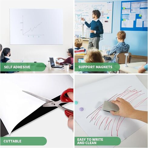 Magnetic Dry Erase Whiteboard Paper，Self Adhesive and Easy to Write&Clean,Dry Erase Board for Kids/Office/Home, with Marker, Magnetic Eraser and Magnets (17.72"*39.37“) in Saudi Arabia
