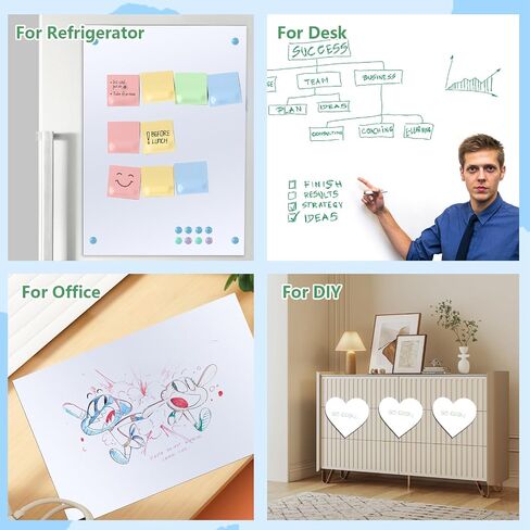 Magnetic Dry Erase Whiteboard Paper，Self Adhesive and Easy to Write&Clean,Dry Erase Board for Kids/Office/Home, with Marker, Magnetic Eraser and Magnets (17.72"*39.37“) in Saudi Arabia
