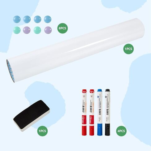 Magnetic Dry Erase Whiteboard Paper，Self Adhesive and Easy to Write&Clean,Dry Erase Board for Kids/Office/Home, with Marker, Magnetic Eraser and Magnets (17.72"*39.37“) in Saudi Arabia