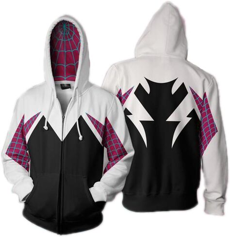 Cos Spider Gwen Superhero 3D Style Zipper Hooded Sweatshirt/Unisex Adult in Saudi Arabia
