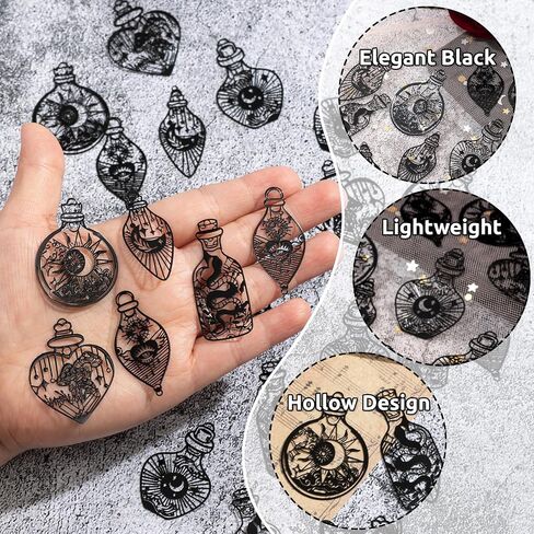 24pcs Wish Bottle Charms Hollow Filigree Wishing Bottle Pendants Mysterious Tarot Charm for DIY Earrings Bookmarks Hanging Decorations in Saudi Arabia