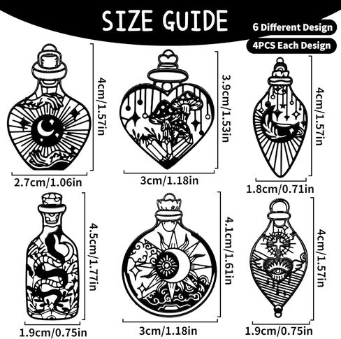 24pcs Wish Bottle Charms Hollow Filigree Wishing Bottle Pendants Mysterious Tarot Charm for DIY Earrings Bookmarks Hanging Decorations in Saudi Arabia