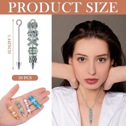 30 Pcs Beadable Keychain Bars Beadable Bar Links with Open Ring and Cone Bead 1.44'' Long Drop Pins Brass Link Earring Charms Beads Necklace Bracelet Connectors for Jewelry Making(Silver) in Saudi Arabia