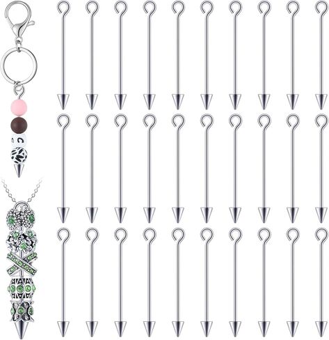 30 Pcs Beadable Keychain Bars Beadable Bar Links with Open Ring and Cone Bead 1.44'' Long Drop Pins Brass Link Earring Charms Beads Necklace Bracelet Connectors for Jewelry Making(Silver) in Saudi Arabia