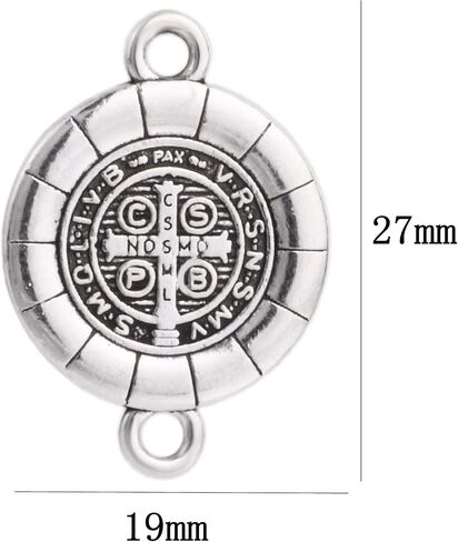 20pcs Antique Silver Rhinestone Religious Wear Saint Benedict Medallion Bracelet Connector Round Link Beads Jewelry Making Charms for DIY Necklace Bracelet Jewelry in Kuwait
