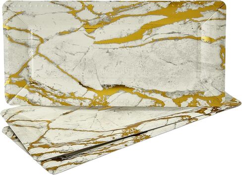 SILVER SPOONS Elegant Marble Serving Trays (3 PC), Disposable Platters for Party - 16" x 7", Heavy-Duty Cardstock Trays, Serves Snacks, Charcuterie, Biscuits, Sweets - Gold in Saudi Arabia