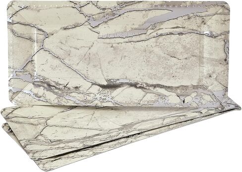 SILVER SPOONS Elegant Marble Serving Trays (3 PC), Disposable Platters for Party - 16" x 7", Heavy-Duty Cardstock Trays, Serves Snacks, Charcuterie, Biscuits, Sweets - Gold in Saudi Arabia