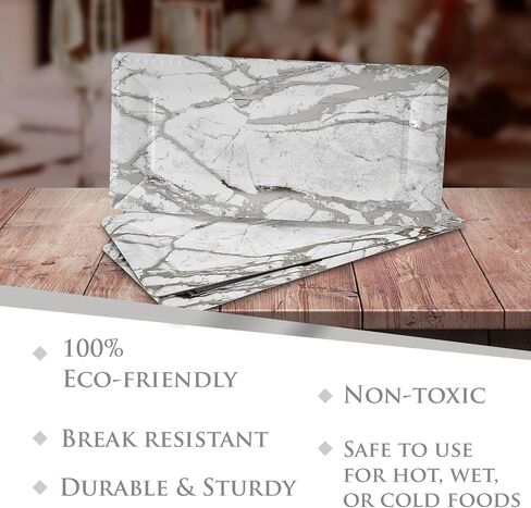 SILVER SPOONS Elegant Marble Serving Trays (3 PC), Disposable Platters for Party - 16" x 7", Heavy-Duty Cardstock Trays, Serves Snacks, Charcuterie, Biscuits, Sweets - Gold in Saudi Arabia