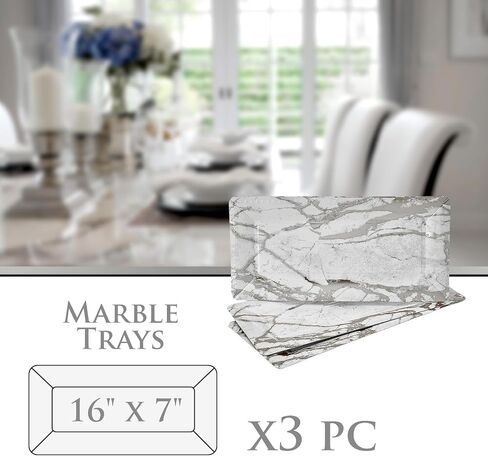 SILVER SPOONS Elegant Marble Serving Trays (3 PC), Disposable Platters for Party - 16" x 7", Heavy-Duty Cardstock Trays, Serves Snacks, Charcuterie, Biscuits, Sweets - Gold in Saudi Arabia