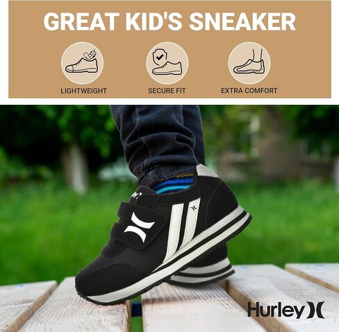 Hurley Kids Hook & Loop Closure Sneakers - Unisex Child Running & Walking Shoes - Fashion Sneakers for Toddlers, Little Kids & Big Kids - Lightweight & Breathable for All Day Comfort in Kuwait