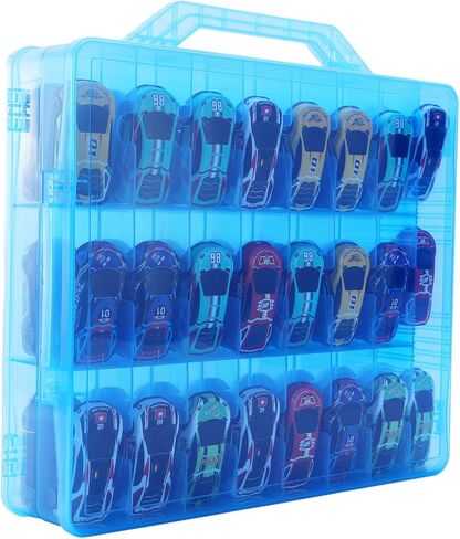 Toy Car Storage Organizer Case for Hot Wheels Car - Double Sided Display Carrying Container Holder for Matchbox Cars, LOL Surprise Dolls, and Shopkins - 48 Compartments.(Blue) in Saudi Arabia