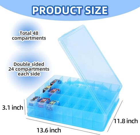 Toy Car Storage Organizer Case for Hot Wheels Car - Double Sided Display Carrying Container Holder for Matchbox Cars, LOL Surprise Dolls, and Shopkins - 48 Compartments.(Blue) in Saudi Arabia
