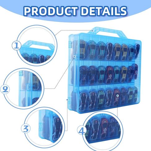 Toy Car Storage Organizer Case for Hot Wheels Car - Double Sided Display Carrying Container Holder for Matchbox Cars, LOL Surprise Dolls, and Shopkins - 48 Compartments.(Blue) in Saudi Arabia